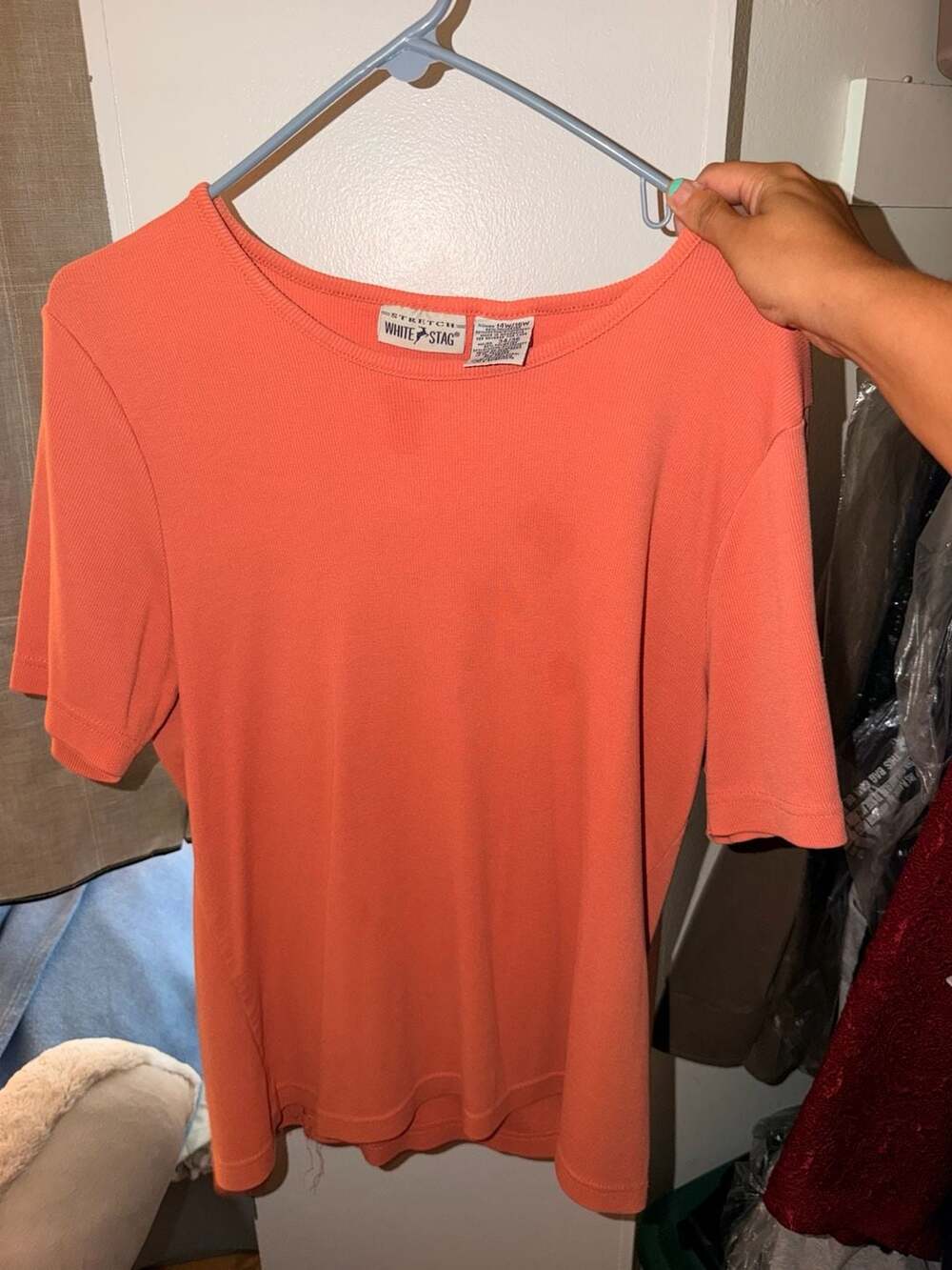 White Stag Short Sleeve Top Size 14W/16W Country Coral Ribbed Stretch Tee